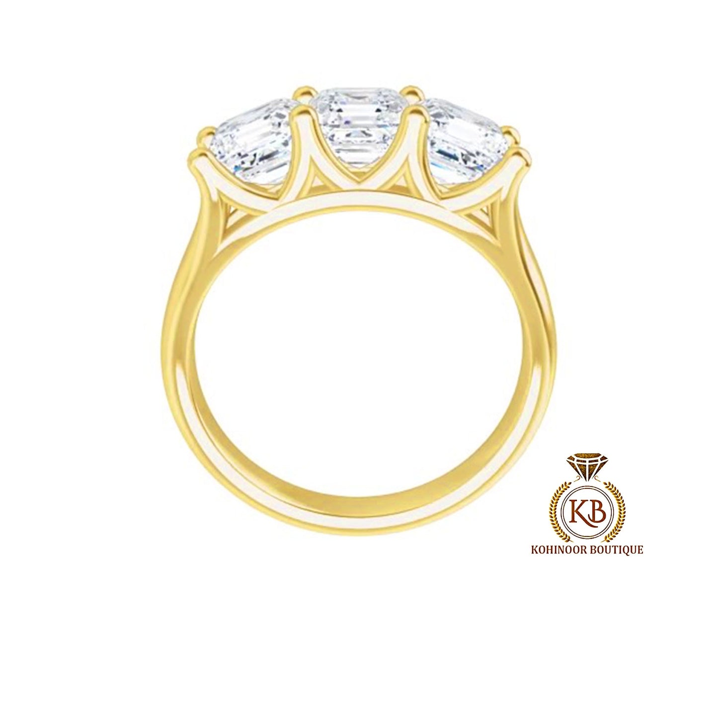 3 Stone Asscher Trellis Set Moissanite Engagement ring, ring for her, 3 stone anniversary ring, ring for women.