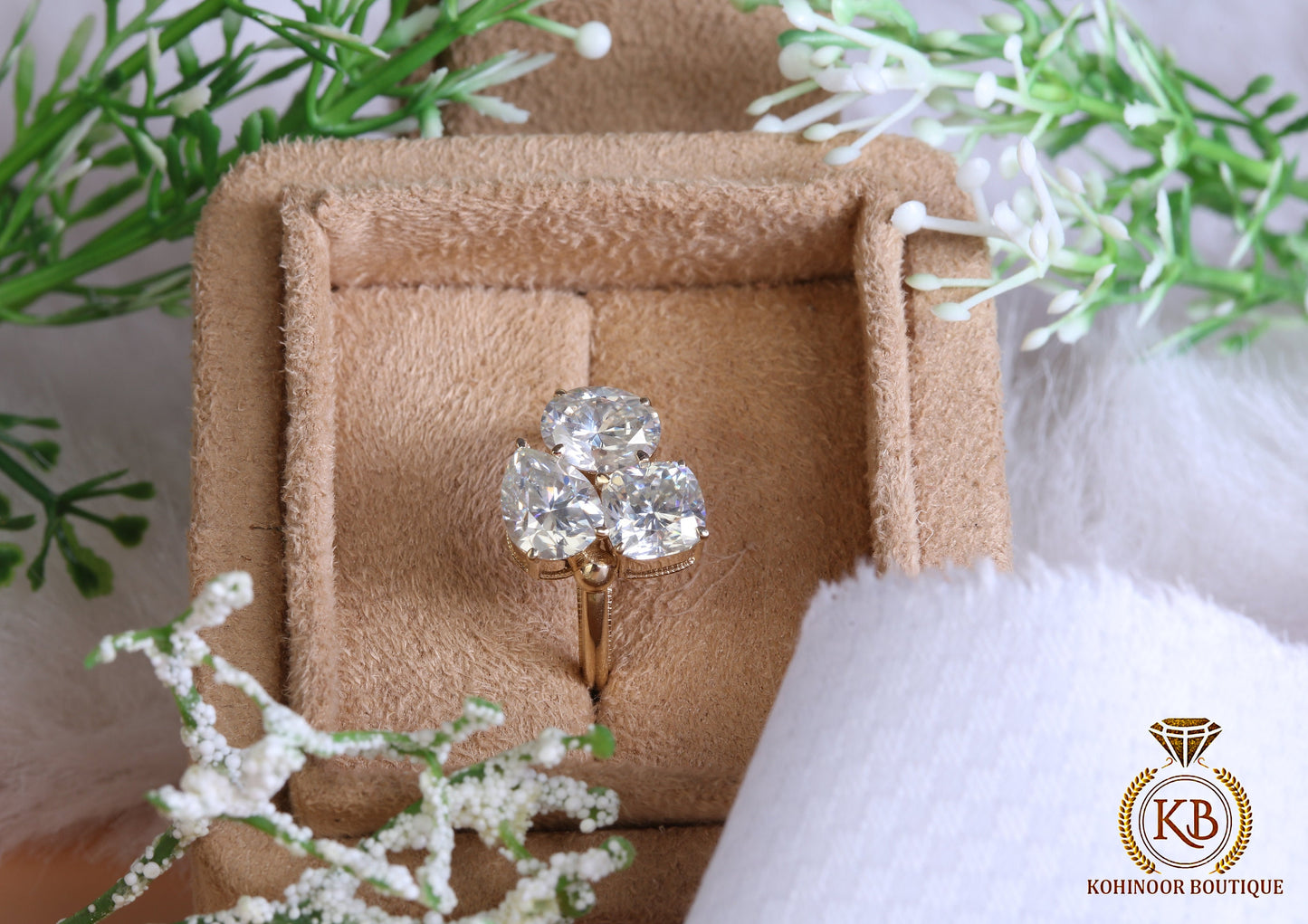 Oval Pear and Cushion Trilogy moissanite 3 stone Engagement Ring, Ring for her, Gift for Her, Right hand ring