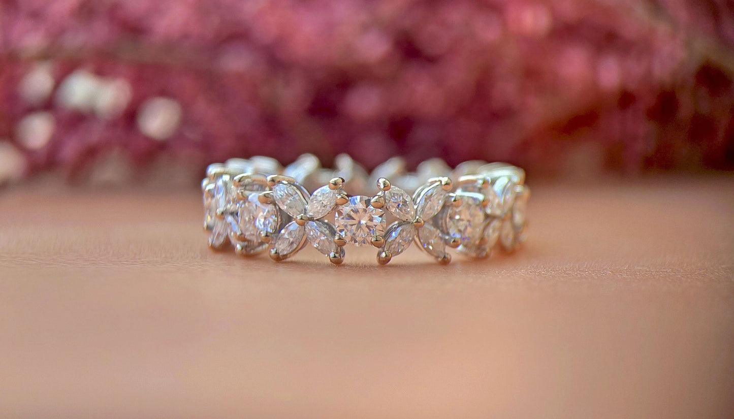 Marquise Alternating Lab grown diamond eternity wedding band, Bridal stackable, Anniversary gift for wife, Right hand ring