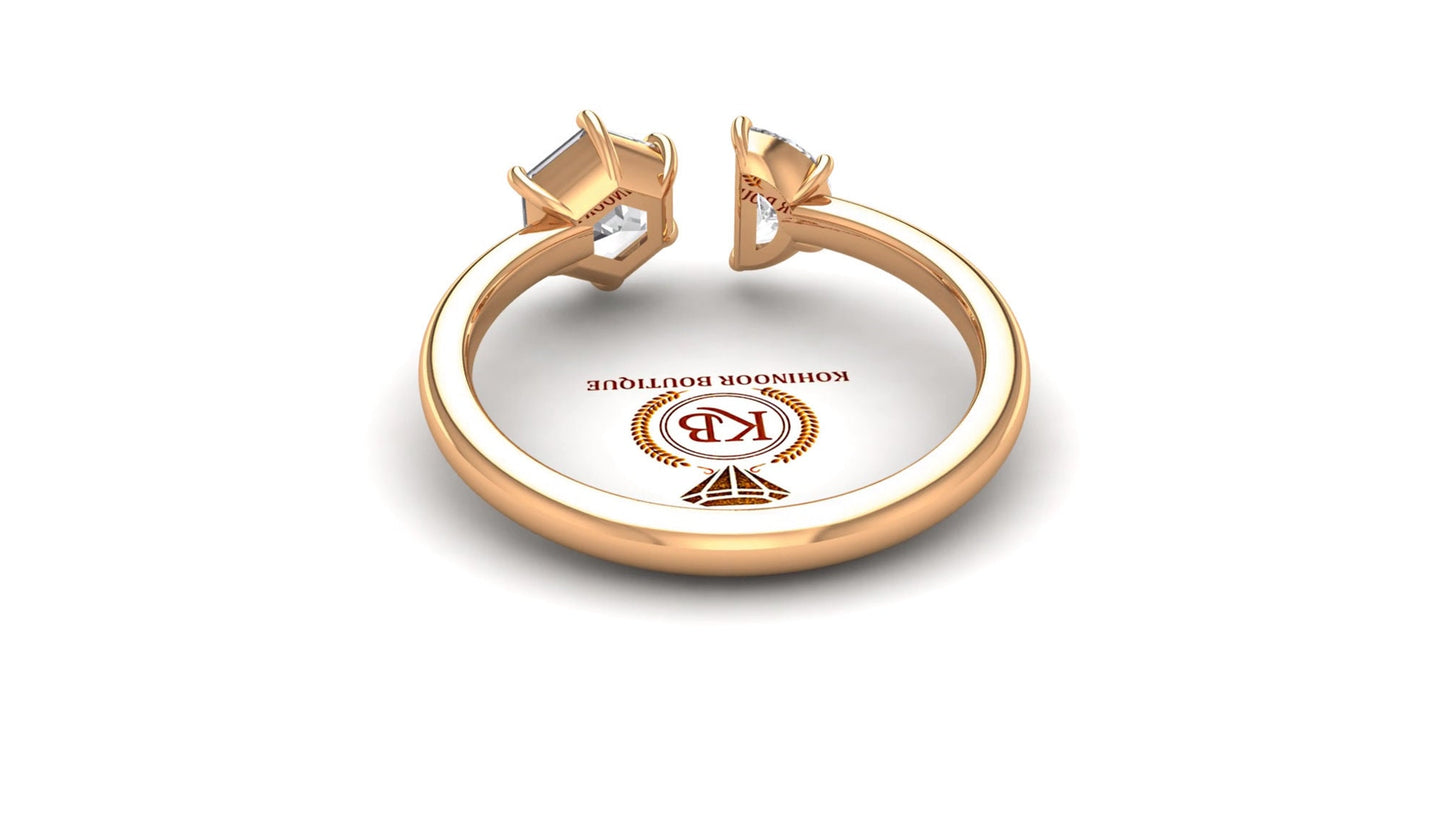 Half moon & Hexagon Moissanite Toi Et Moi two stone Engagement ring, promise proposal ring, mother child ring, gift for wife mother women