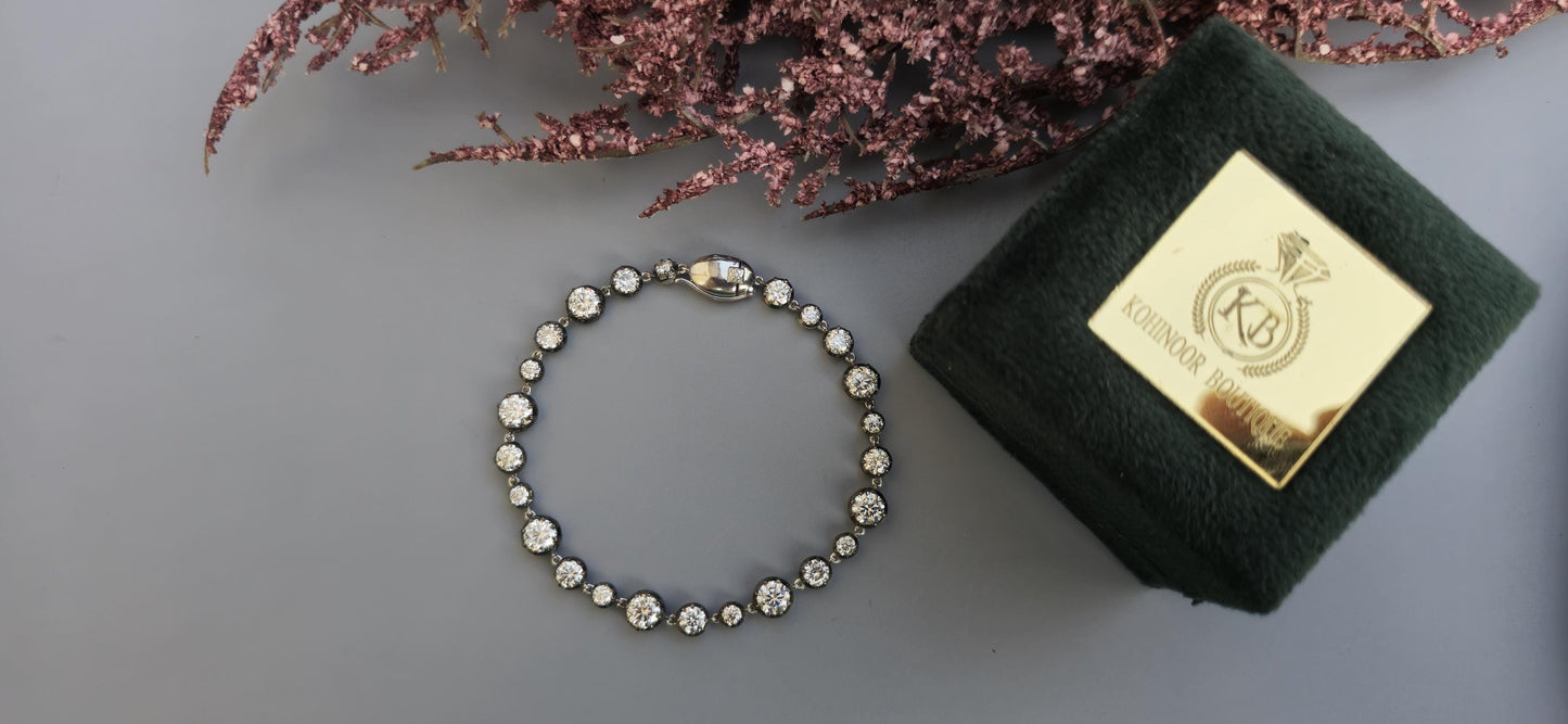 Georgian cut down button back set Moissanite Tennis Bracelet, Bracelet for women, Bracelet for girls, Bracelet for her, Anniversary gift