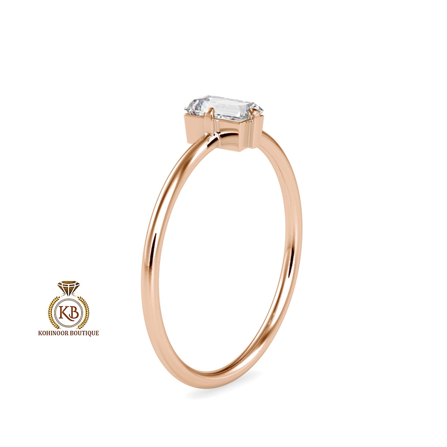 North-South-East-West like a compass Prongs Set Baguette Moissanite dainty engagement proposal ring ,Chic minimalist ring