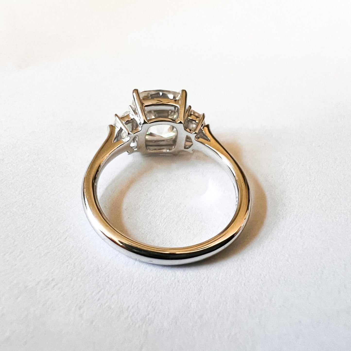 Old mine cut OMC Cushion and Cadillac cut 3 stone Moissanite Engagement Ring, Wedding anniversary gift for wife