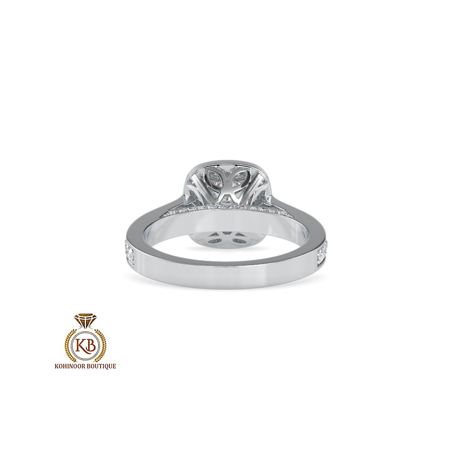 Cathedral set Round Cut Halo with Floral basket and side pave Moissanite Solitaire Engagement ring, Right-hand Ring, Gift for wife, mother.