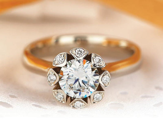 Cluster Art Deco Moissanite Floral Vintage Edwardian Engagement ring, statement ring, right hand ring, cocktail ring, ring for women