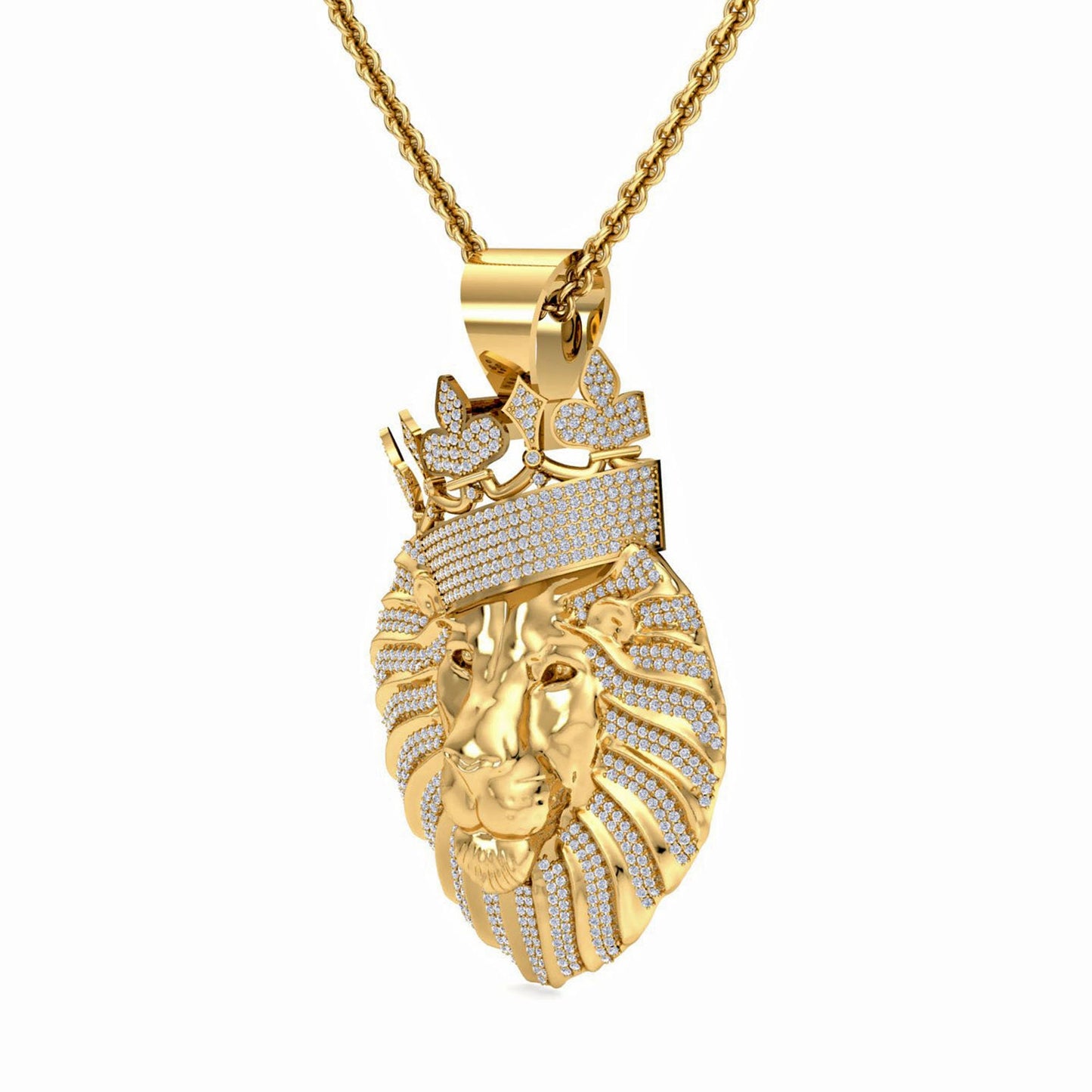 Hip hop King Crown Lion Head Charm Moissanite Pendant , Iced Out Lion Animal Head Pendant, Gift For Him, Pendant for Men boys