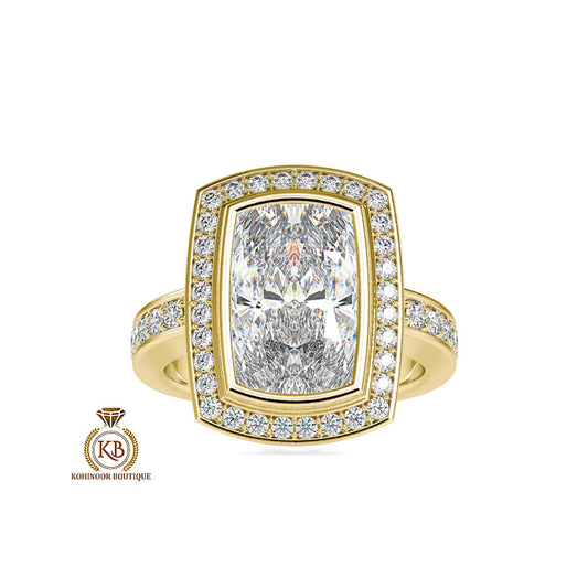 Unique Art Deco Elongated Princess Cut Halo with side pave Band Moissanite Engagement\Wedding\Mother Ring in 18k\14k\10k
