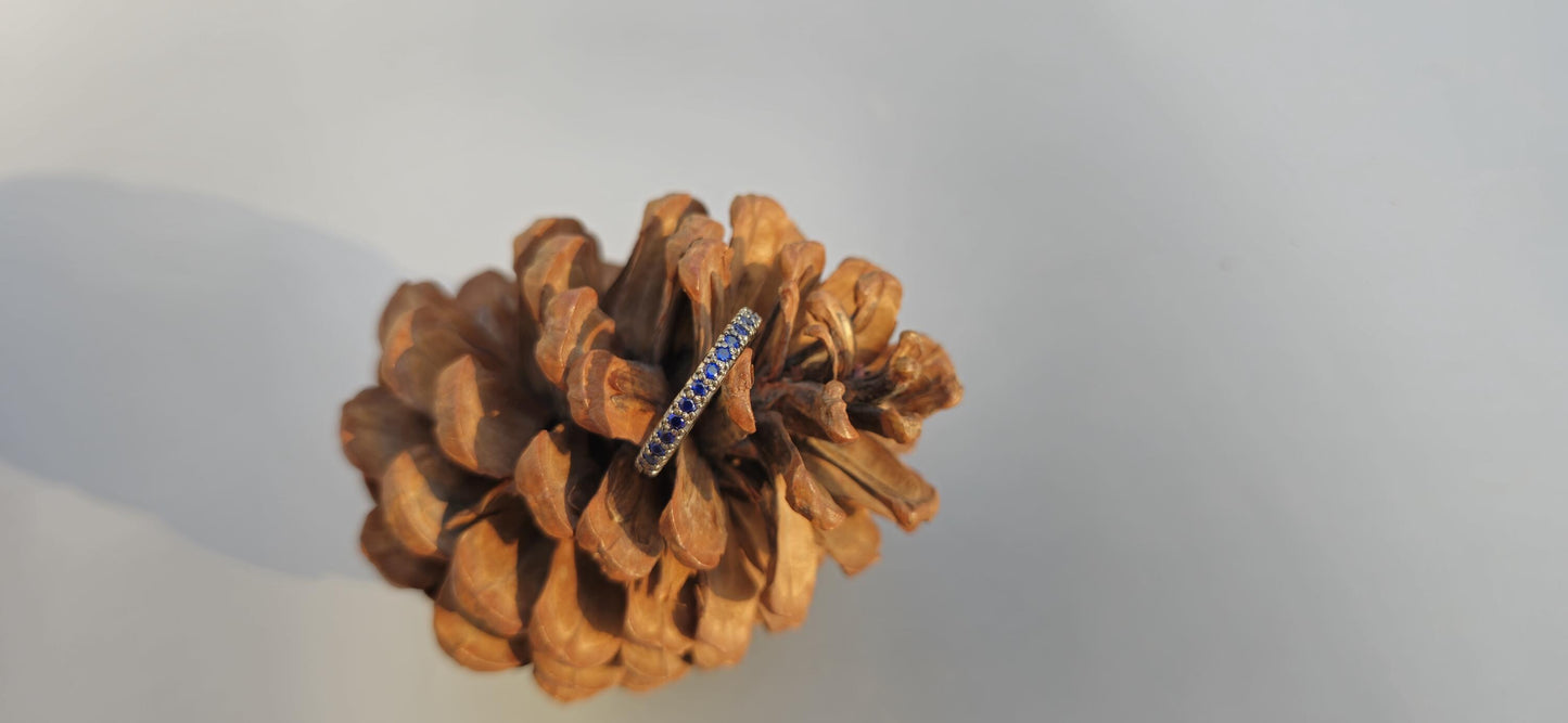 Lab grown Blue Sapphire Georgian Cut-Down Blackened Gold eternity band, also available in half eternity, wedding band for women