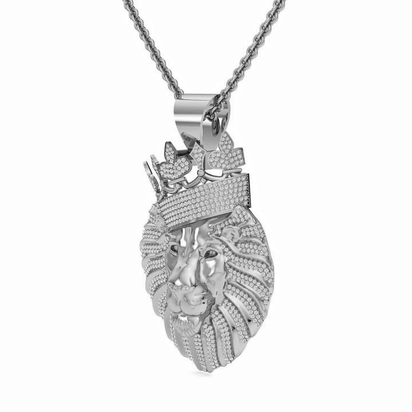 Hip hop King Crown Lion Head Charm Moissanite Pendant , Iced Out Lion Animal Head Pendant, Gift For Him, Pendant for Men boys