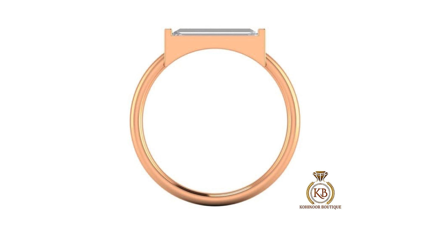 Elongated Baguette Moissanite engagement ring, East West Set Baguette , Statement minimalist daily wear right hand ring, stackable ring