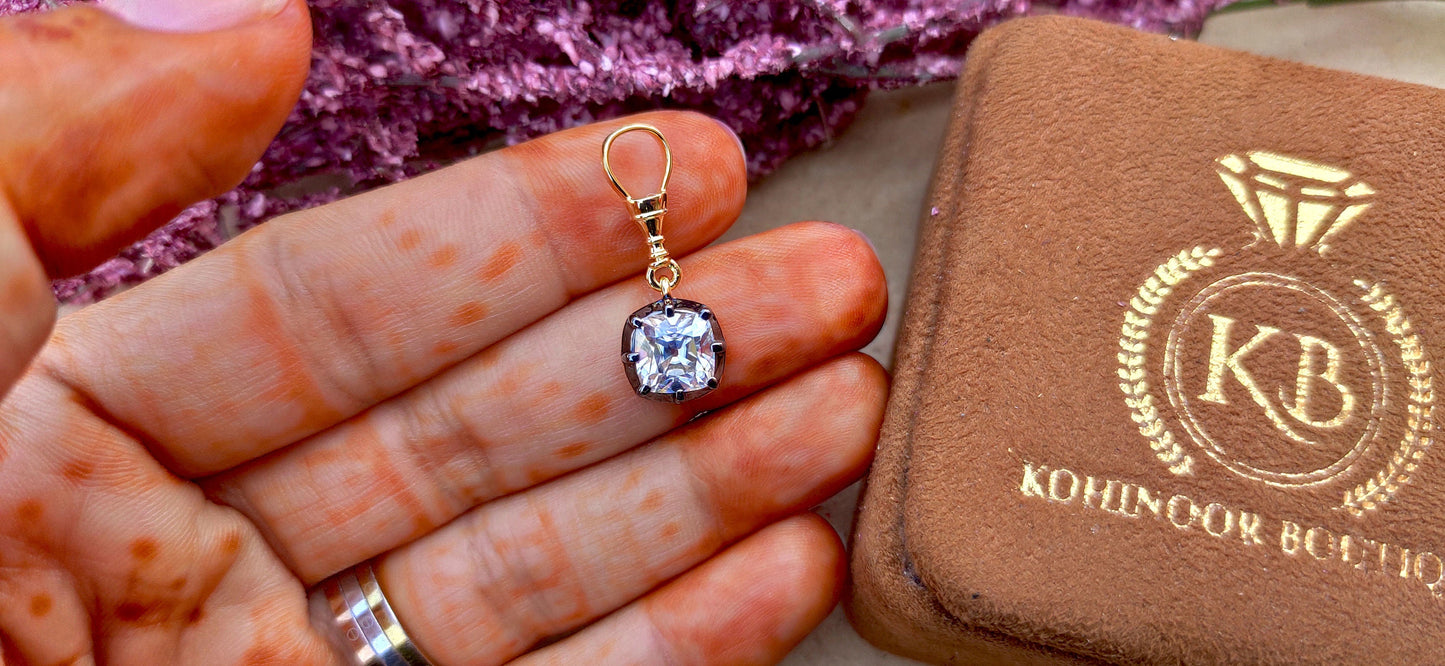 Old Mine Cut Cushion Cut Moissanite Pendant, Collet set Georgian cut down set Pendant without chain, Wedding Pendant