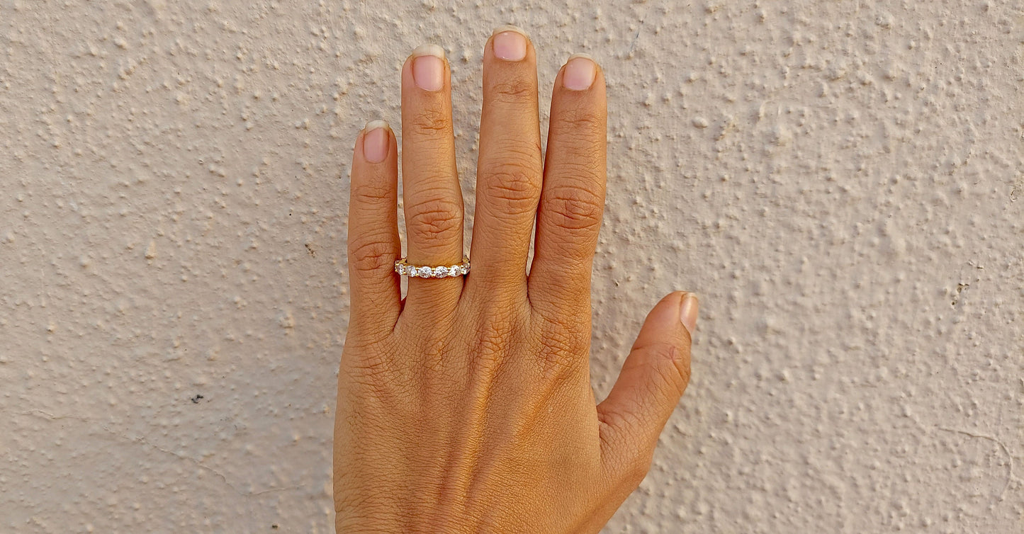 East West Oval Cut Colorless Moissanite Wedding band, Full\Half Eternity Ring, Stackable Ring in 18k\14k\10k White\Yellow\Rose Gold