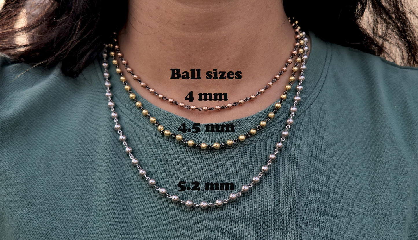 4.5 mm Ball n Chain Necklace with blackened gold links, Vintage Edwardian Antique necklace, Anniversary Gift, necklace for women
