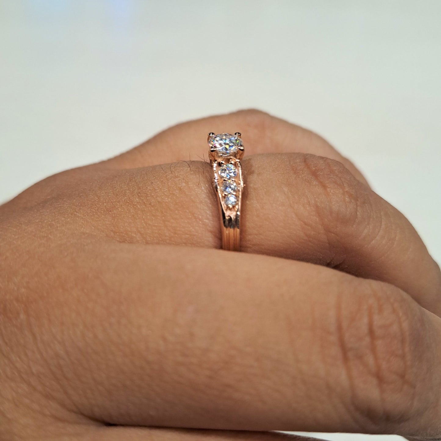 Round cut moissanite with side pave Solitaire Engagement ring, ring for her, ring for women, statement ring, right hand ring, gift for wife