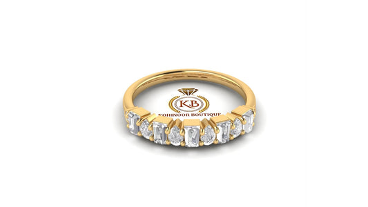 Pear & Tapered  Baguette Cut Mosaic Moissanite Half\Full Eternity Band, Minimalist Bridal stackable wedding band in White\Yellow\Rose Gold