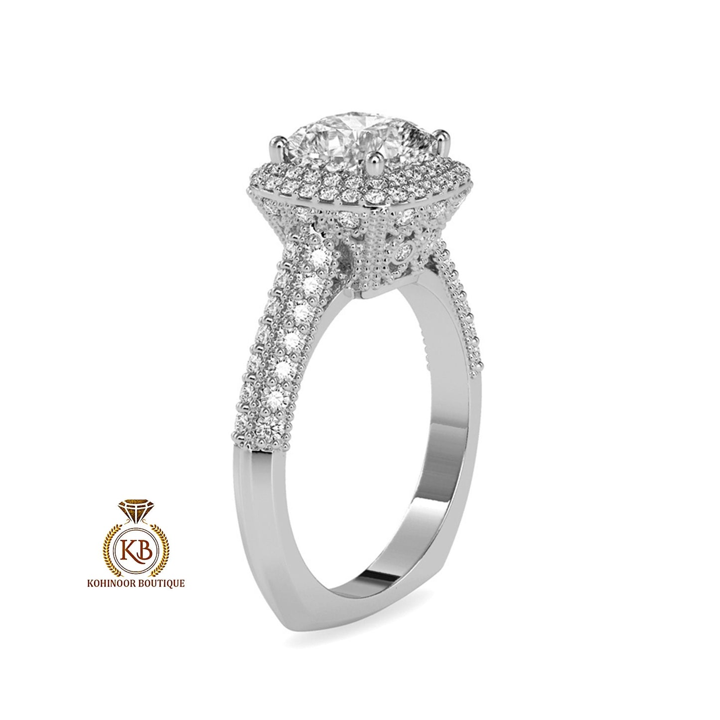 Vintage Cushion Cut Cathedral set Moissanite Double Halo double side pave milgrain pave basket and band art deco Engagement ring