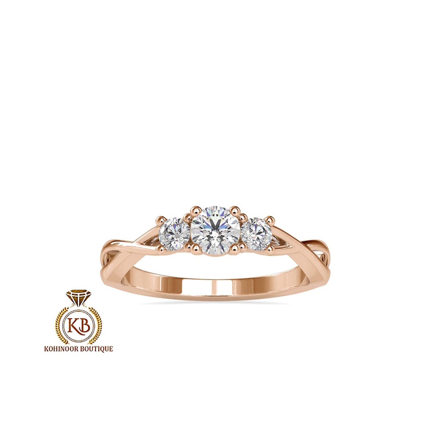 3 stone Vintage twisted band, Moissanite Engagement\Wedding\Mother Ring in 18k\14k\10k Gold
