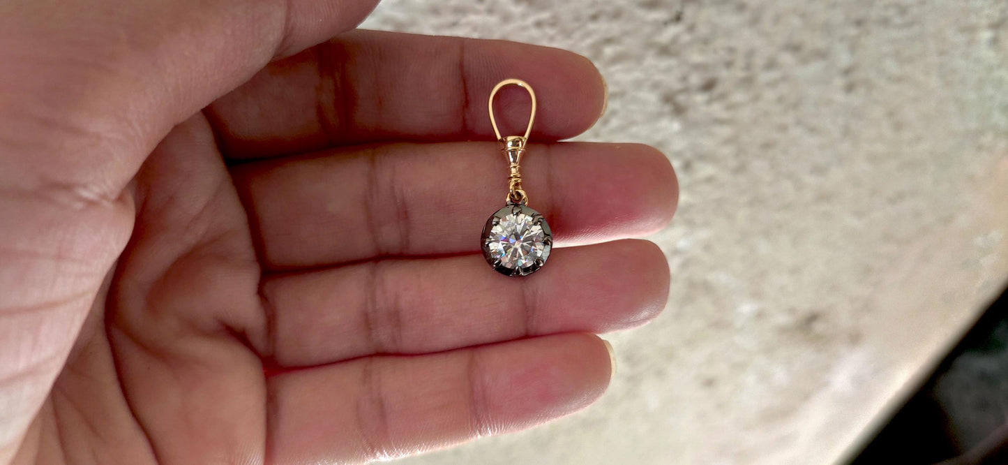 Round Cut Moissanite Pendant, Swivel Clasp Collet set Georgian cut down Button back set Pendant without chain.