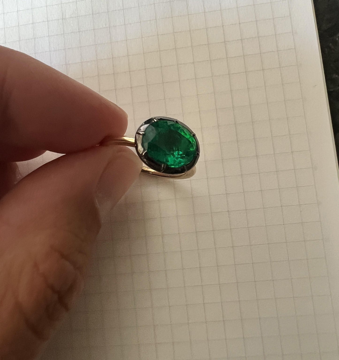 Lab Grown Hydro thermal Oval Emerald Button Back Georgian Cut Down Set Solitaire Engagement ring, Ring for her, Ring for Women