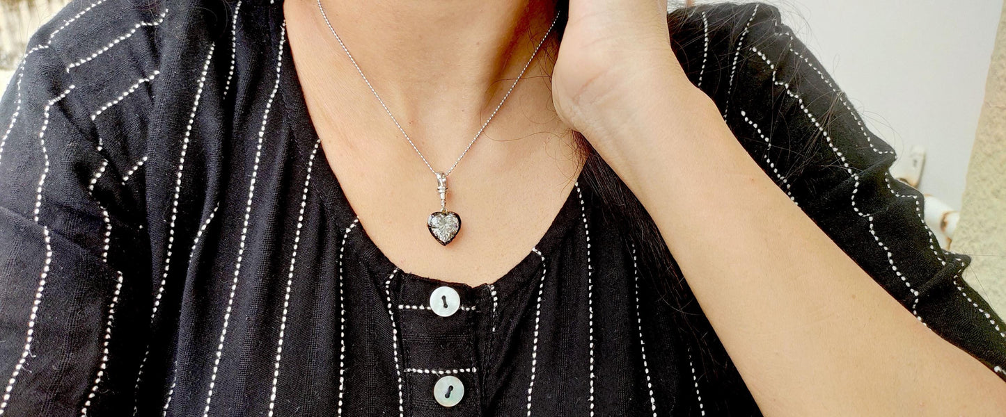 Heart Cut Moissanite Collet set Georgian cut down set Blackened gold Swivel Clasp Pendant,without chain,available in 5mm, 6mm, 7mm, 8mm, 9mm