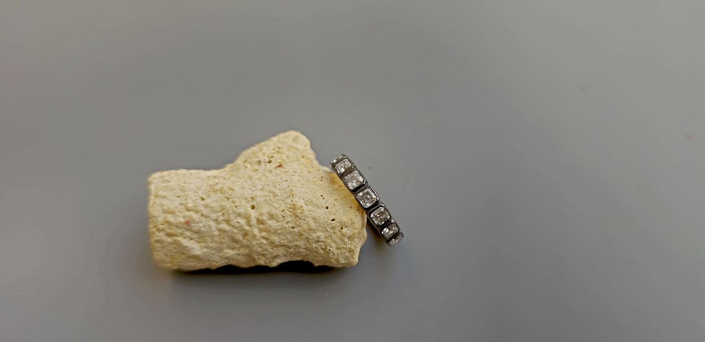 Asscher Cut Lab grown diamond Wedding band in blackened gold, Full\Half Eternity Ring, Stackable Ring, Georgian antique eternity ring