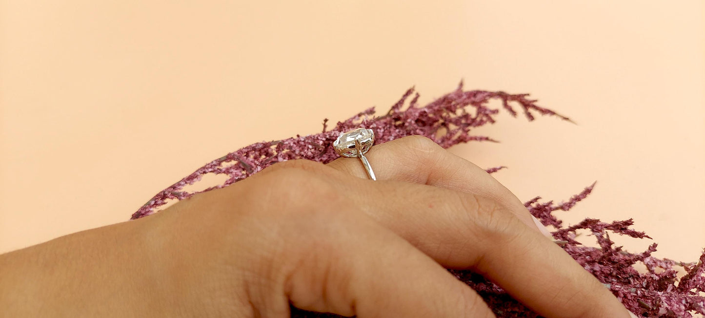 Old Mine Cut OMC Elongated Cushion Cut Moissanite Compass prong Basket set Engagement Ring, Antique moissanite Ring, Proposal ring.