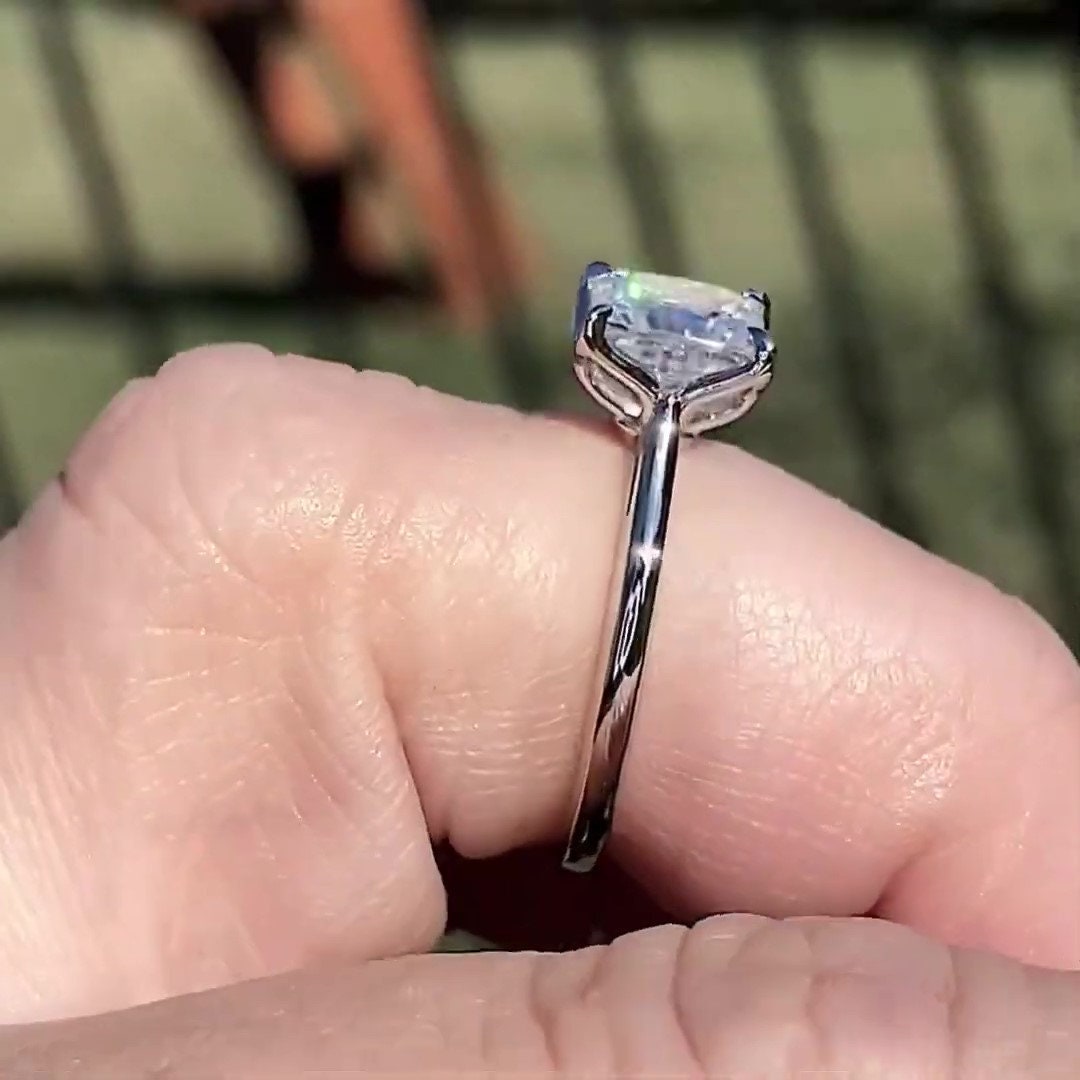 Tulip Lotus Prong Princess cut SGL certified Lab grown Solitaire Engagement Ring, flower basket  Promise\proposal Ring.
