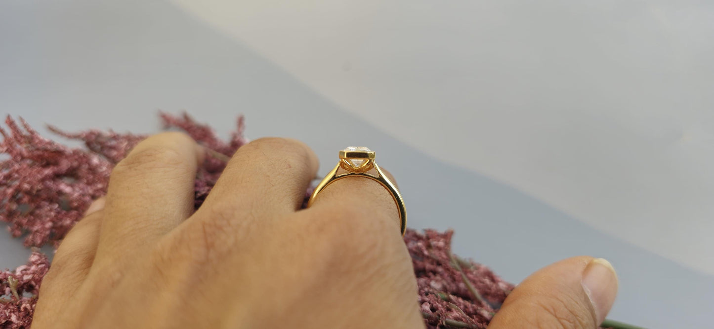 Bezel Set Emerald Moissanite with Tulip basket Solitaire ring, Engagement ring for her, ring for women, proposal ring