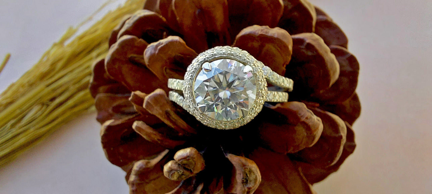 Round Moissanite Halo Insert Wedding bridal Set solitaire Engagement\Bridal\propose\anniversary Ring with 18k\14k\10k White\Yellow\Rose Gold
