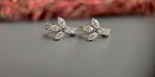 Marquise Moissanite Huggies, hoops, delicate everyday earrings for her available in Silver, 18k\14k\10k White\Yellow\Rose Gold and Platinum