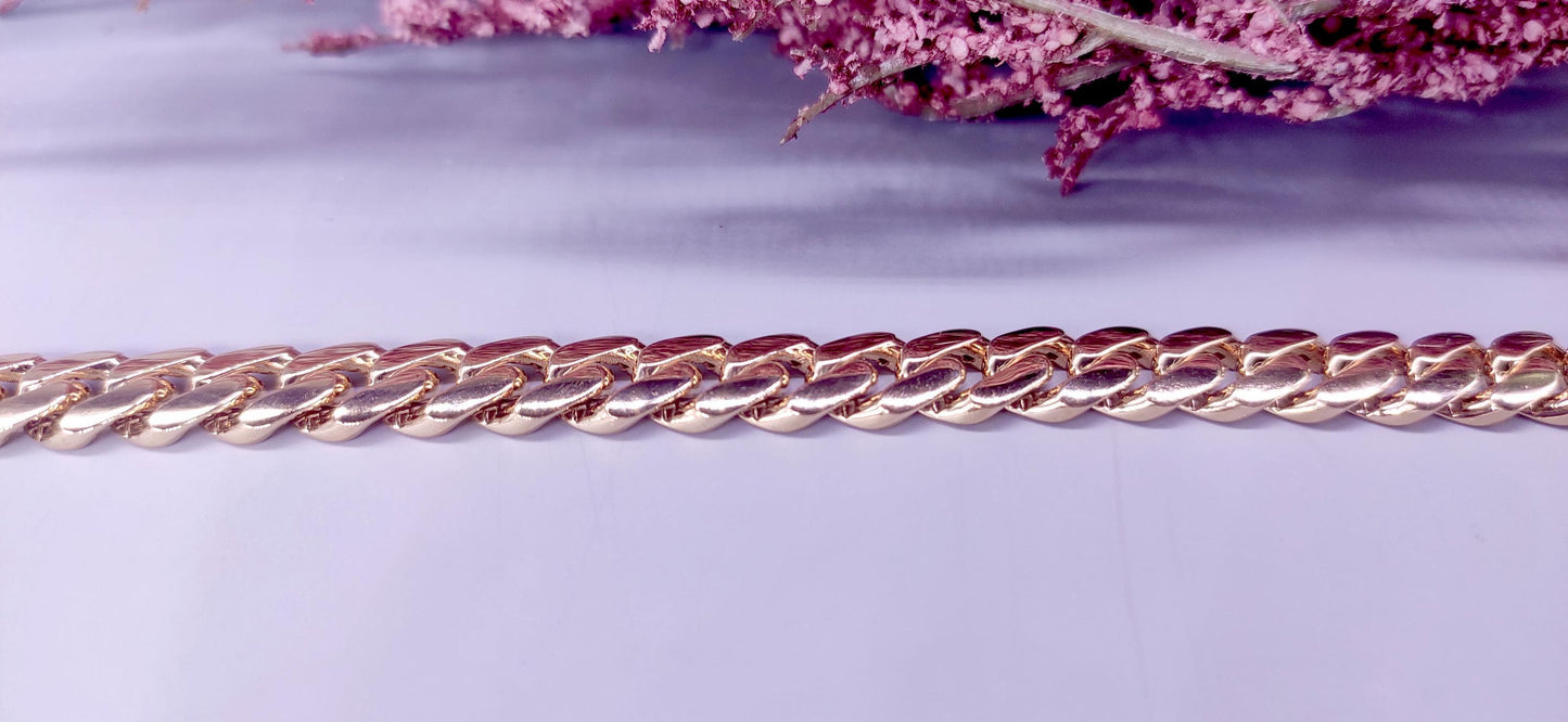 10 mm hollow Cuban link bracelet for men in 14k rose gold , with moissanite in lock, bracelet for him, for men, gift for son brother .