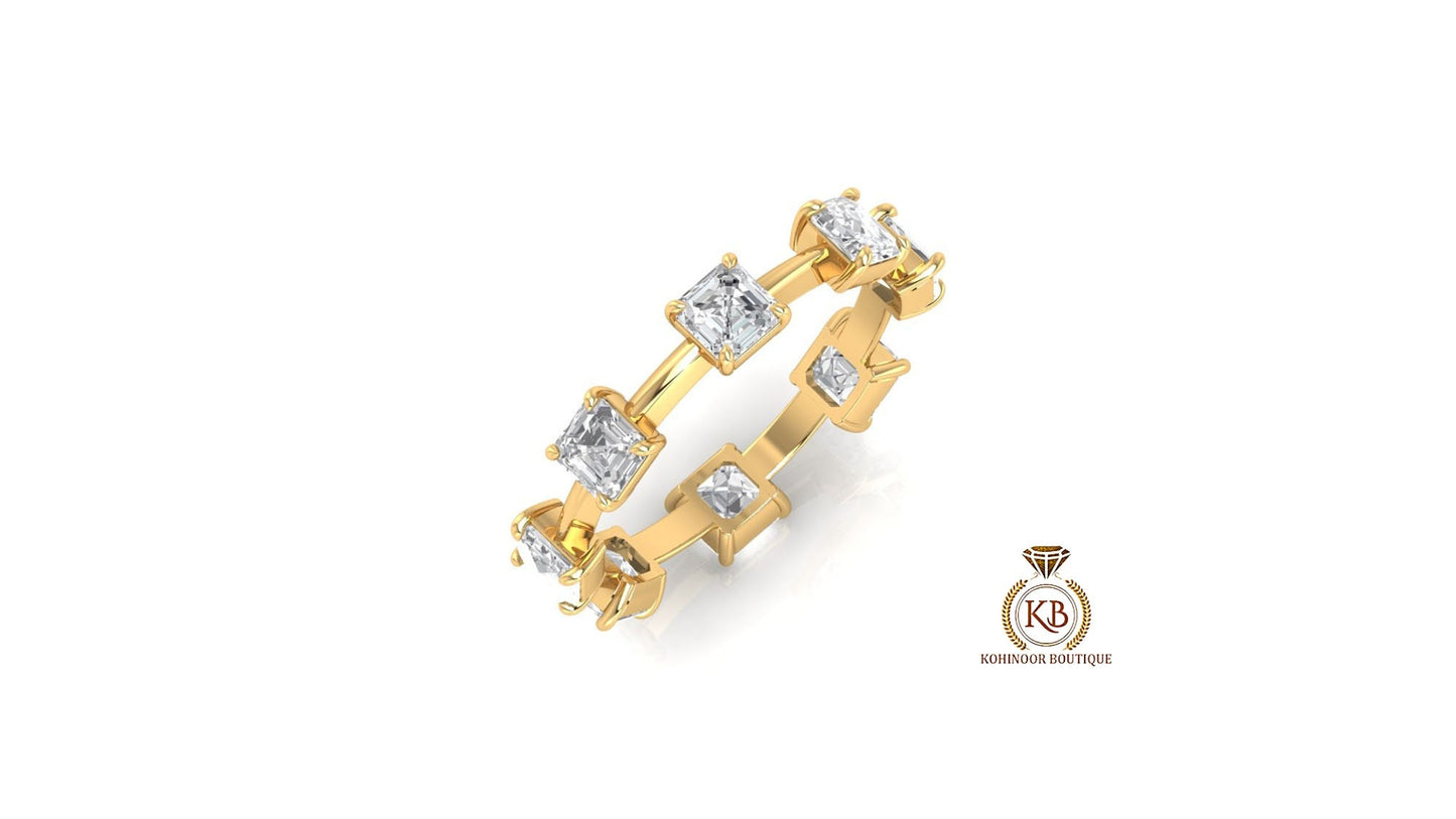 Asscher Moissanite Half\Full Eternity band, Anniversary gift, Wedding Band in 18k\14k\10k White\Yellow\Rose Gold