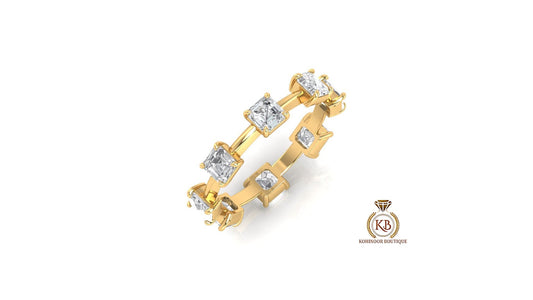 Asscher Moissanite Half\Full Eternity band, Anniversary gift, Wedding Band in 18k\14k\10k White\Yellow\Rose Gold