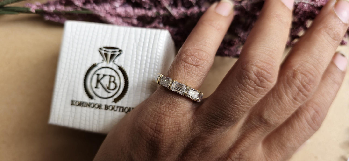 East West Set Emerald Cut Moissanite wedding band, ised in Full Eternity Ring,Stackable moissanite band,Anniversary Gift for wife