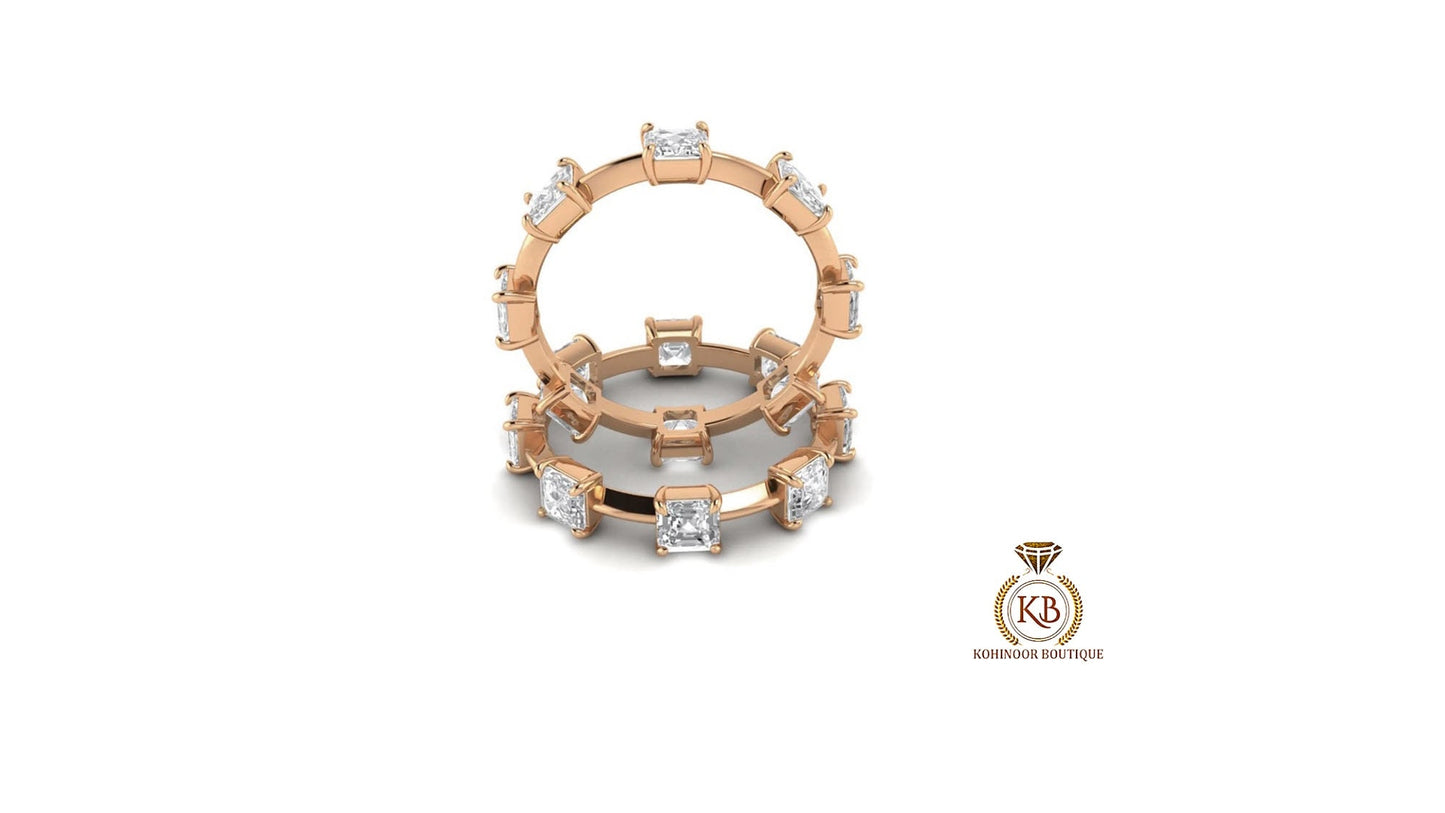 Asscher Moissanite Half\Full Eternity band, Anniversary gift, Wedding Band in 18k\14k\10k White\Yellow\Rose Gold