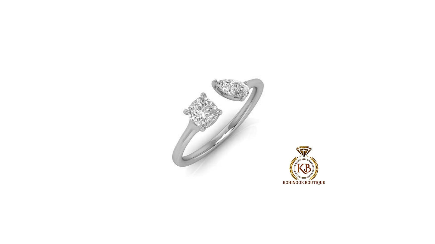 Cushion & Pear Cut Toi Et Moi  colorless moissanite two stone Engagement\wedding\promise\proposal ring, gift for her