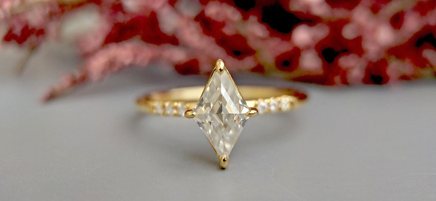 Step Cut Lozenge Cut moissanite Solitaire Engagement Ring with side pave, Gift for her, Rings for women, Promise ring, Proposal Ring