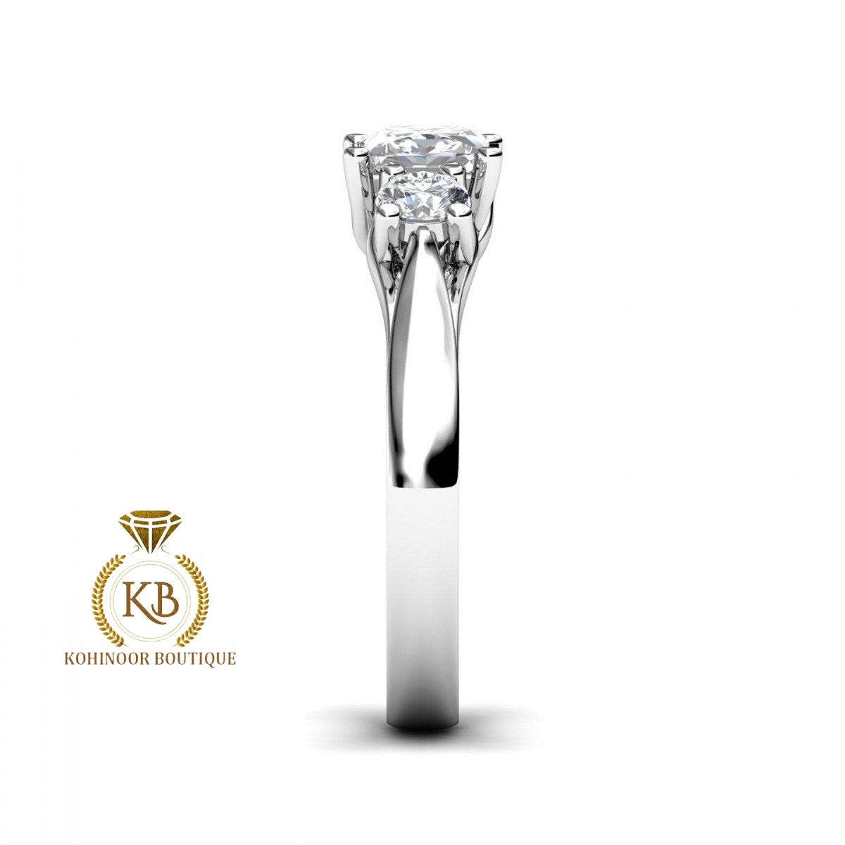 Trellis Set Princess cut and Round Moissanite Trilogy 3 stone engagement ring in 10k\14k\18k White\Rose\Yellow Gold