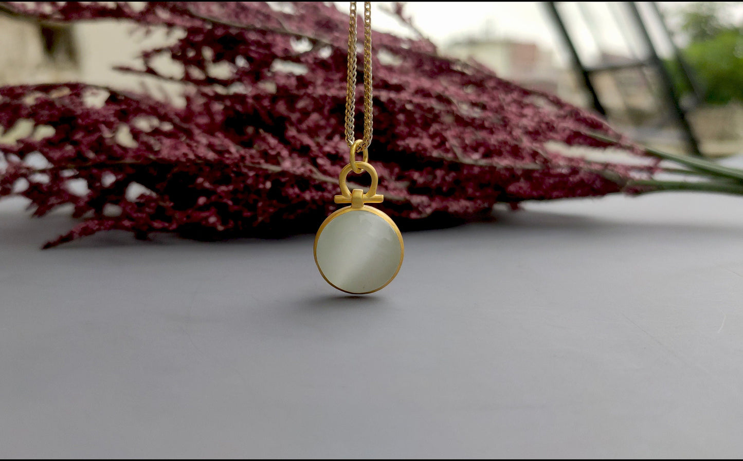 Round White Cat eye Moonstone Cabochon Matt finished, personalized with name at back Pendant ,Wedding Pendant, without chain