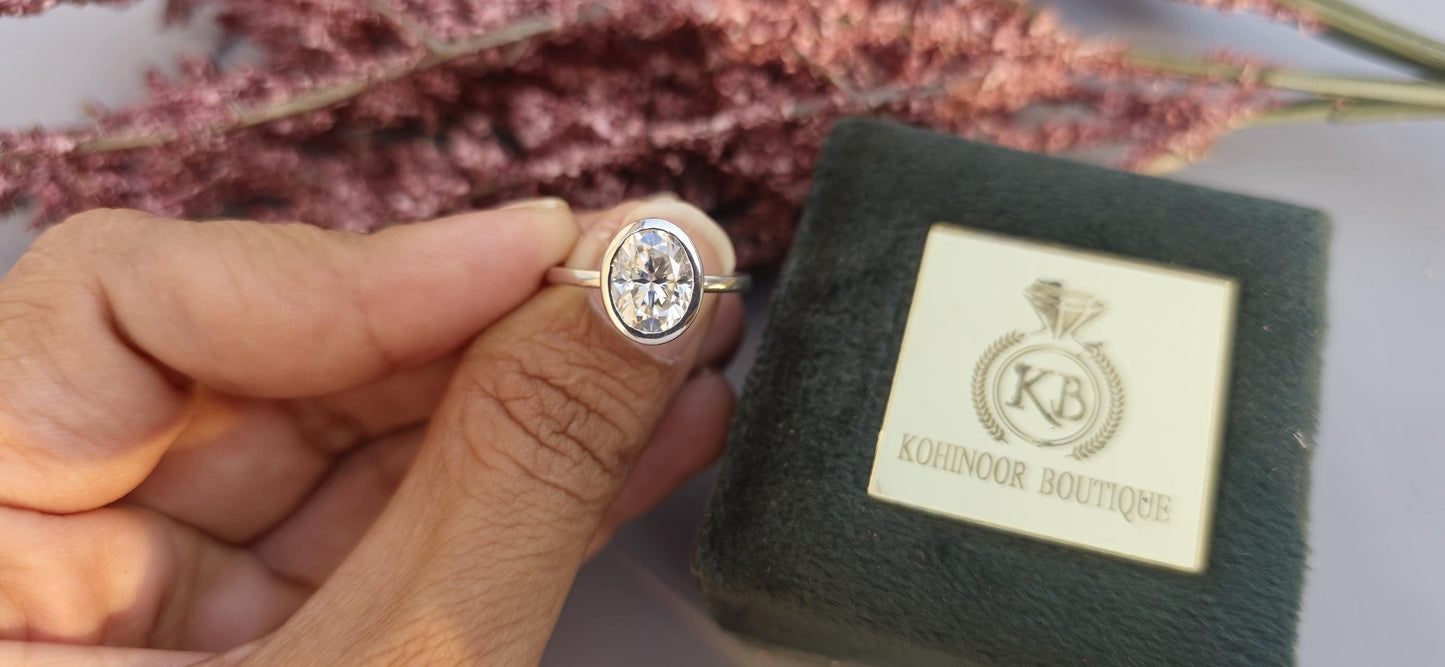 Tulip Lotus Basket Oval Bezel Moissanite Solitaire Engagement Ring, flower basket  Promise\proposal Ring.
