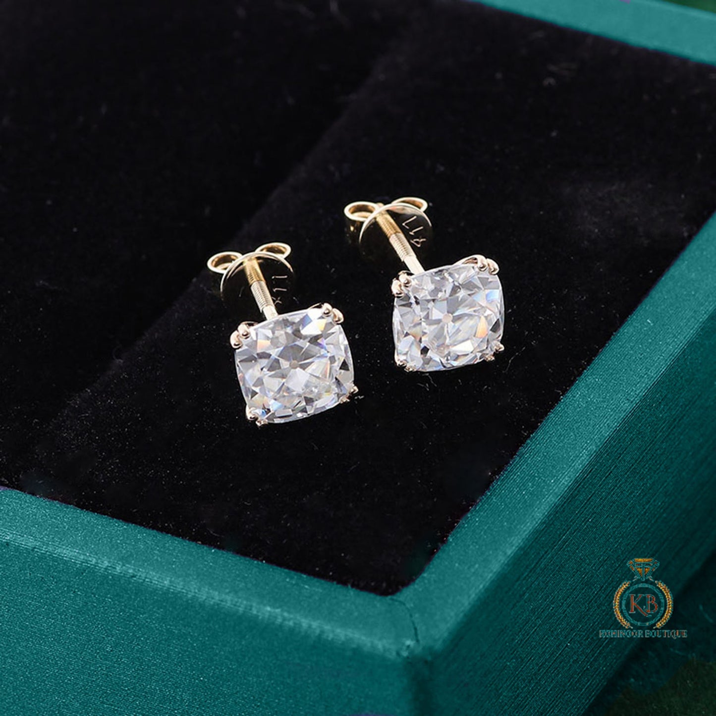 Cushion Old Mine Cut OMC Moissanite Earrings studs , Studs for women, Mother's day gift, screw back , push back earring, wedding studs