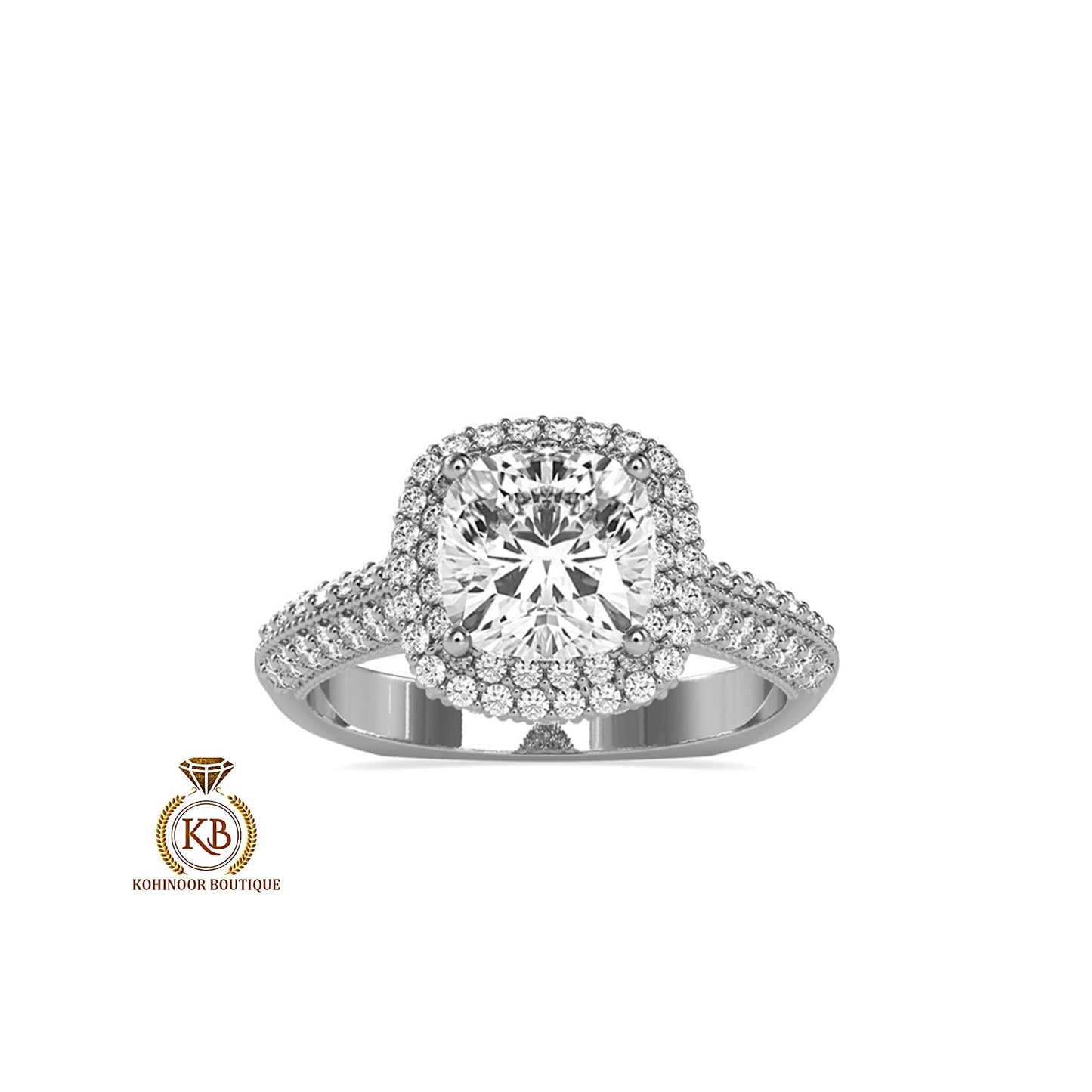 Vintage Cushion Cut Cathedral set Moissanite Double Halo double side pave milgrain pave basket and band art deco Engagement ring