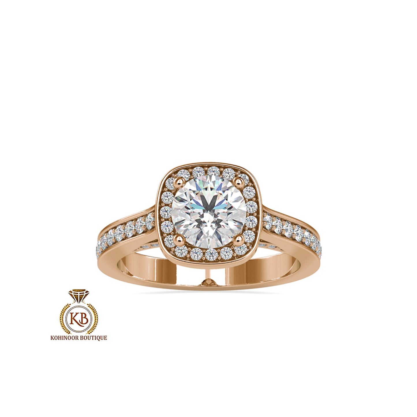 Cathedral set Round Cut Halo with Floral basket and side pave Moissanite Solitaire Engagement ring, Right-hand Ring, Gift for wife, mother.