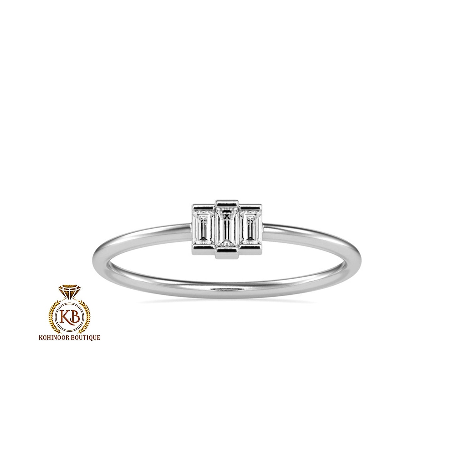 Baguette Moissanite 3 stone engagement ring, Chic statement ring, minimalist daily wear right hand ring, boho stackable ring