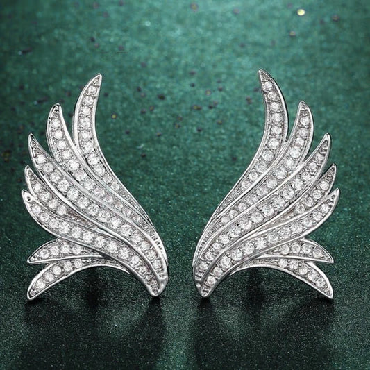 Angel wings Moissanite Stud Earrings, Moissanite Wedding Earrings, Push\Screw Back Earrings, Anniversary Mother's Day Gift