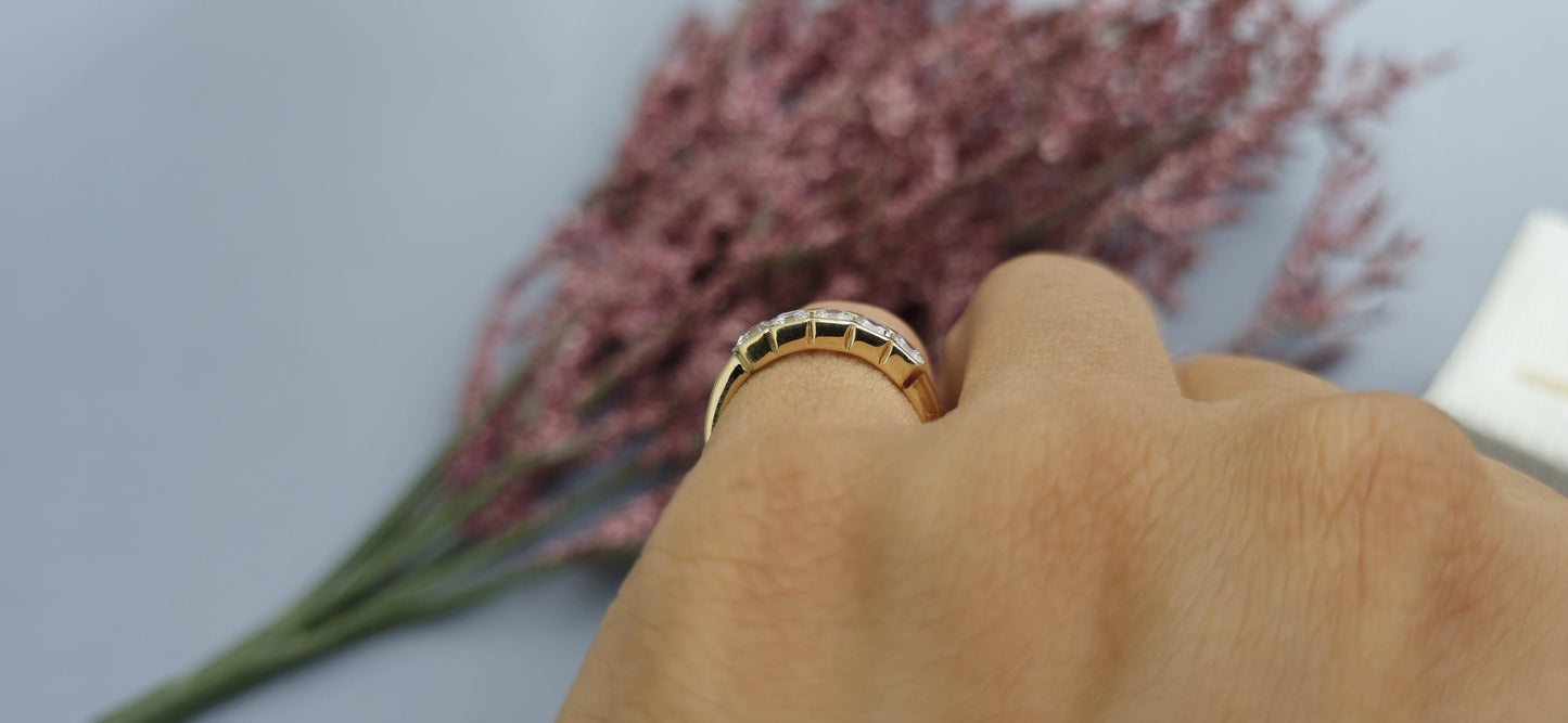 5 stone half bezel set cushion cut moissanite band, 5 stone anniversary band, 5 stone ring, ring for women, ring for her, gift for wife