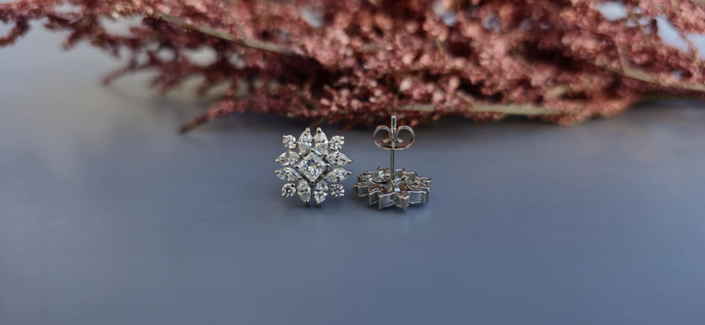 Marquise, Princess and Round Moissanite cluster studs, Statement earrings for her, Earrings studs for women, Party wear Wedding Earrings