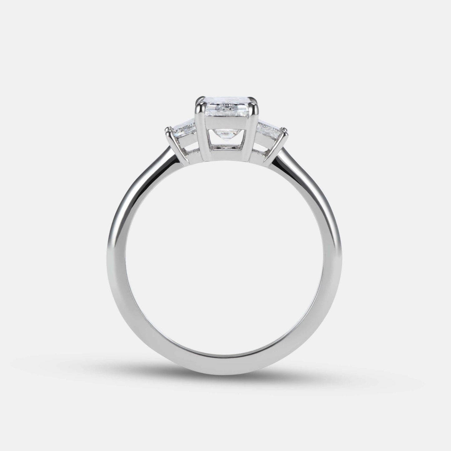 Emerald & Trapezoid 3 stone moissanite Engagement ring, ring for her, gift for women, 3 stone anniversary ring, proposal ring.