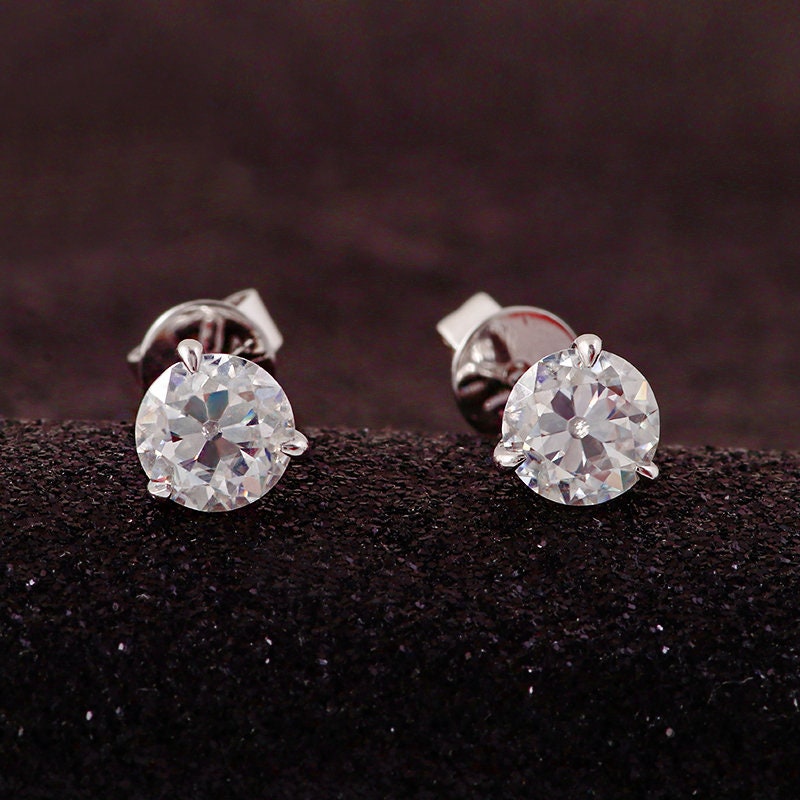 Round Old Mine Cut OMC Martini Set Moissanite Earrings studs , Studs for women, Mother's day gift, Push back earring, wedding studs