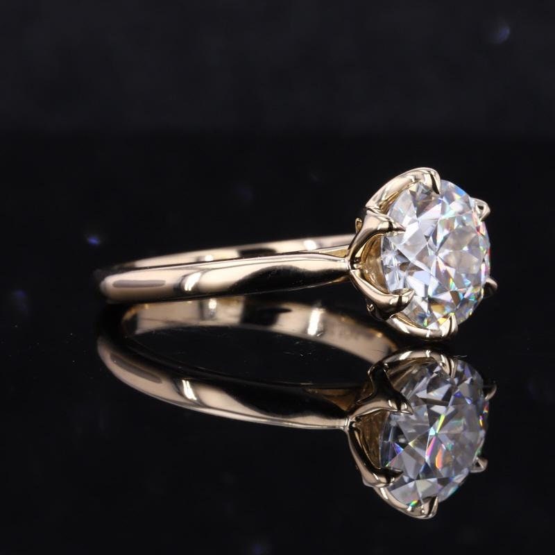 Round Old European Cut OEC Tulip Lotus Prong Bezel Cathedral Set Moissanite Solitaire Engagement Ring, flower basket  Promise\proposal Ring.
